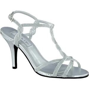 Touch Ups Fran Dress Heel Sandal Silver Sparkle Prom Bridal 7.5
